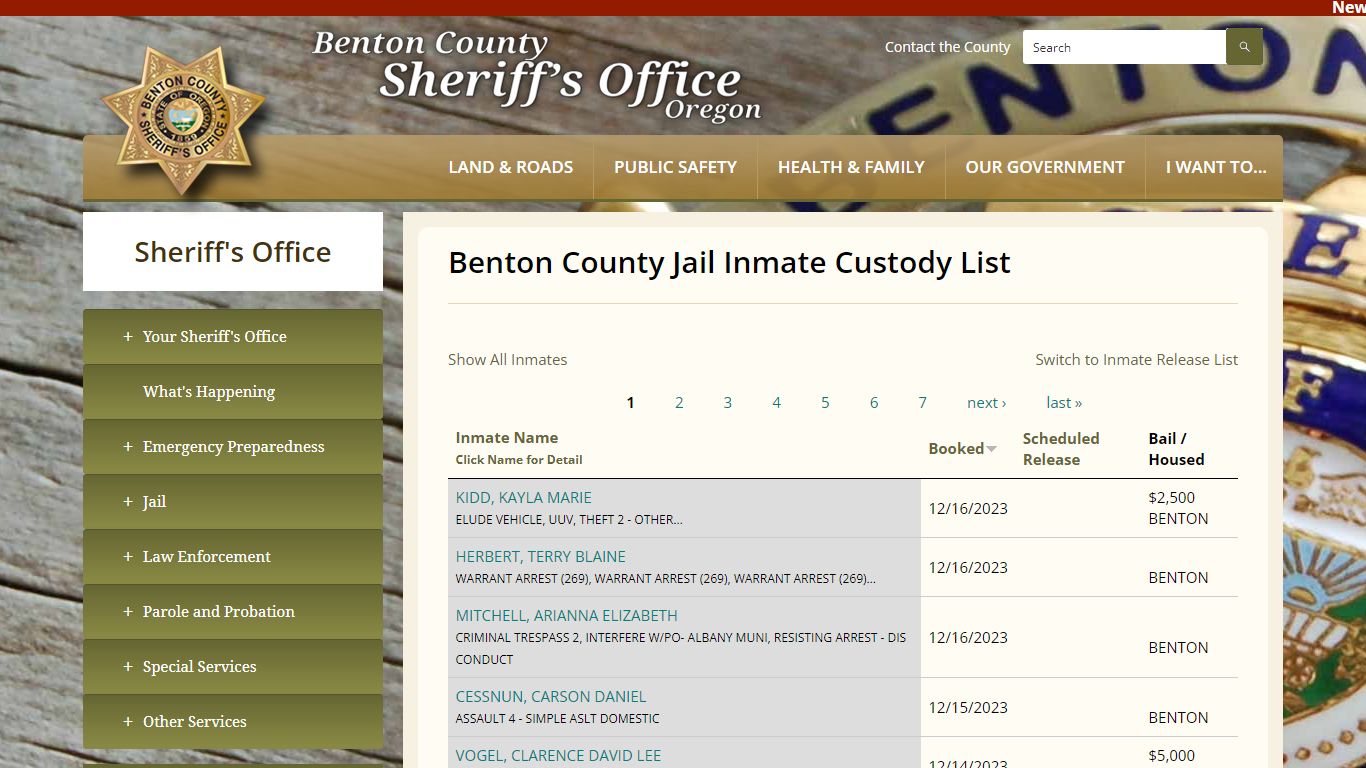 Benton County Jail Inmate Custody List | Benton County Oregon